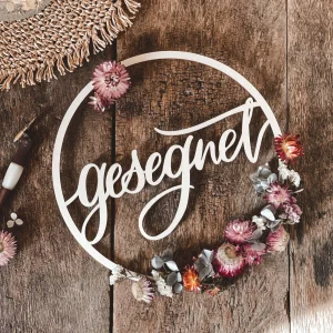 Deko-Holzreif "gesegnet" / Lasercut