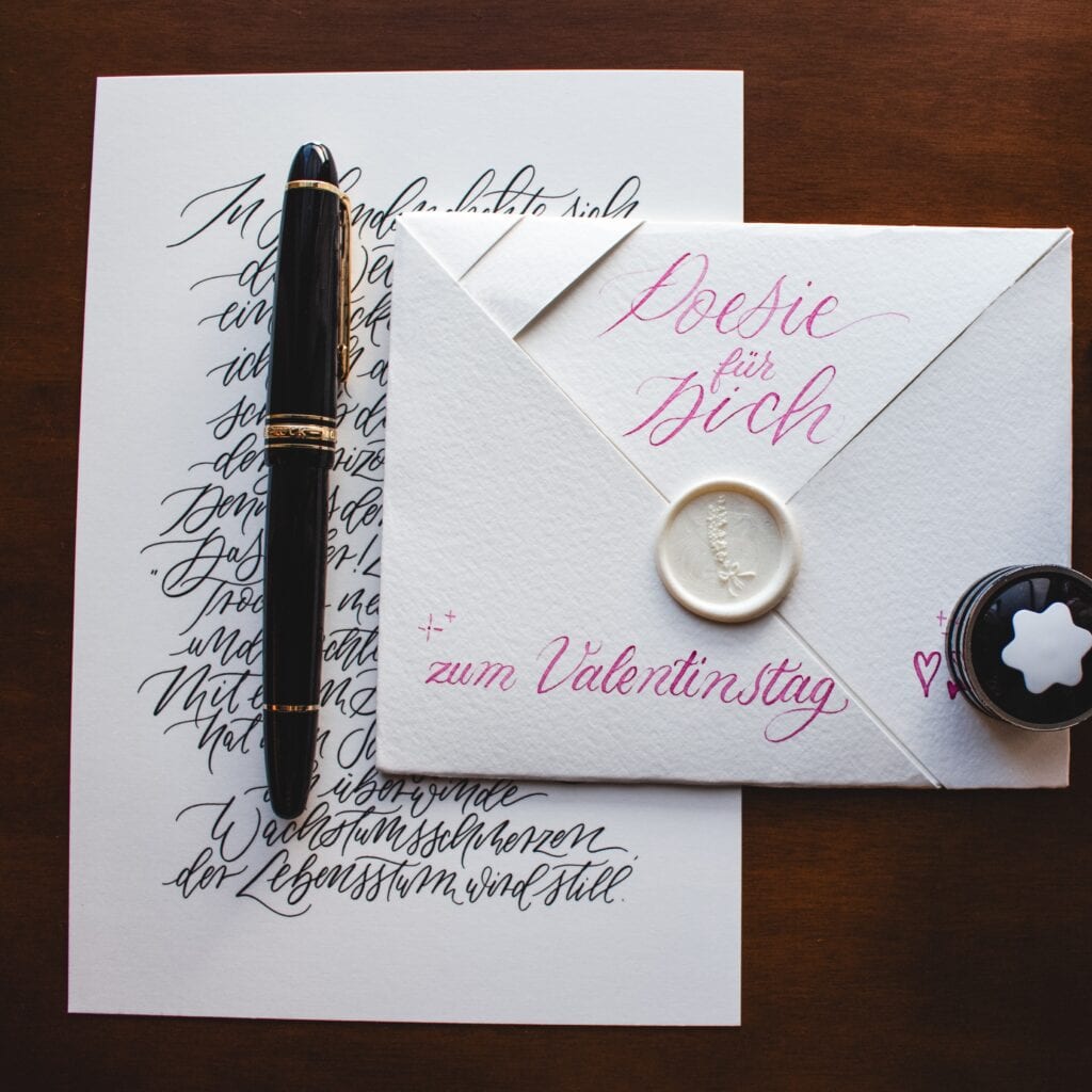 Valentinstag Brief schreiben Handschrift Schönschrift Gedicht Poesie Kalligrafie Moderne Kalligraphie Hand Lettering Vorlagen Geschenk Montblanc