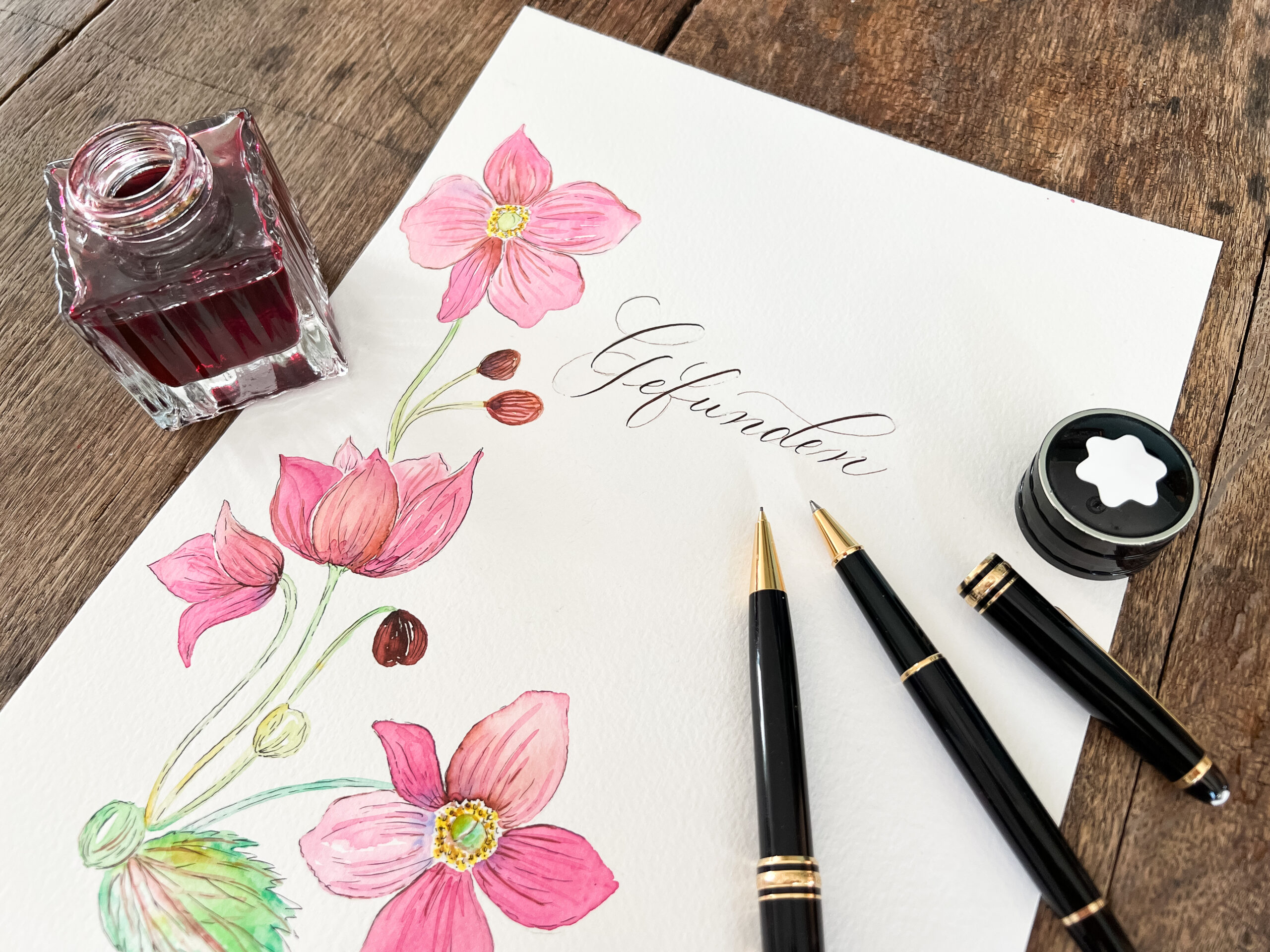 Goethe Gefunden Goethe Gedicht Gefunden Kalligrafie Aquarell Anemonen zeichnen